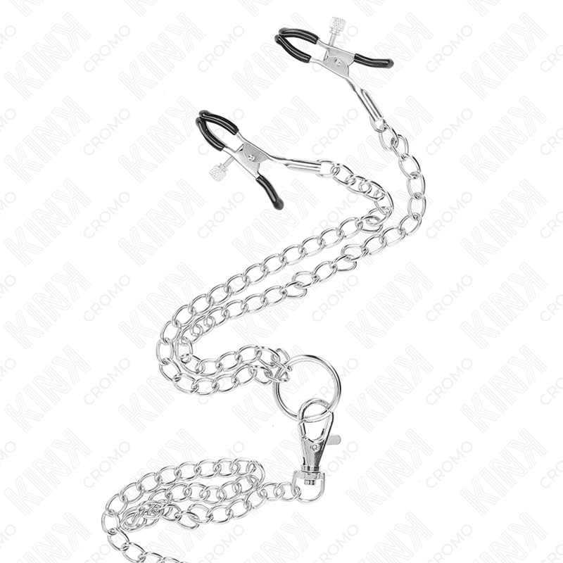 Kink - Anello per Pene in Metallo Cromato Triplo da 3,8 Cm A 5 Cm con Catena in Metallo da 26 Cm e Morsetti per Capezzoli Mod1 - immagine 4