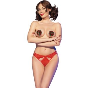 Chilirose - Cr 4839 Set Natale Copri Capezzoli + Slip Rosso L/Xl