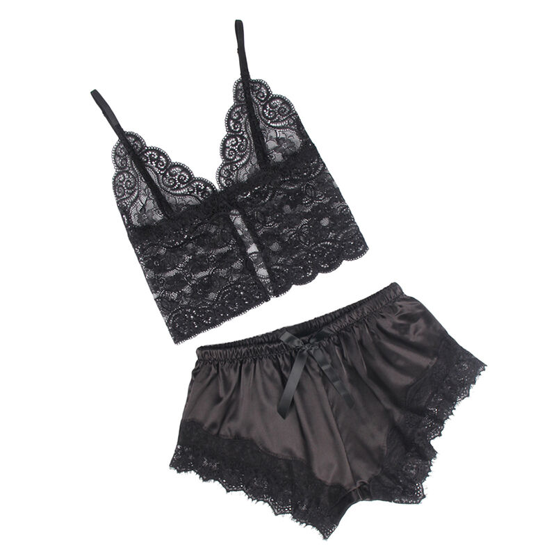 Subblime - 953935 Vestaglia da Notte Casual in Seta + Pantaloni in Pizzo Nero S/M - immagine 4