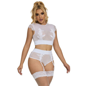 Subblime - 954048 Reggiseno + Slip con Cintura Giardiniera Bianco L/Xl