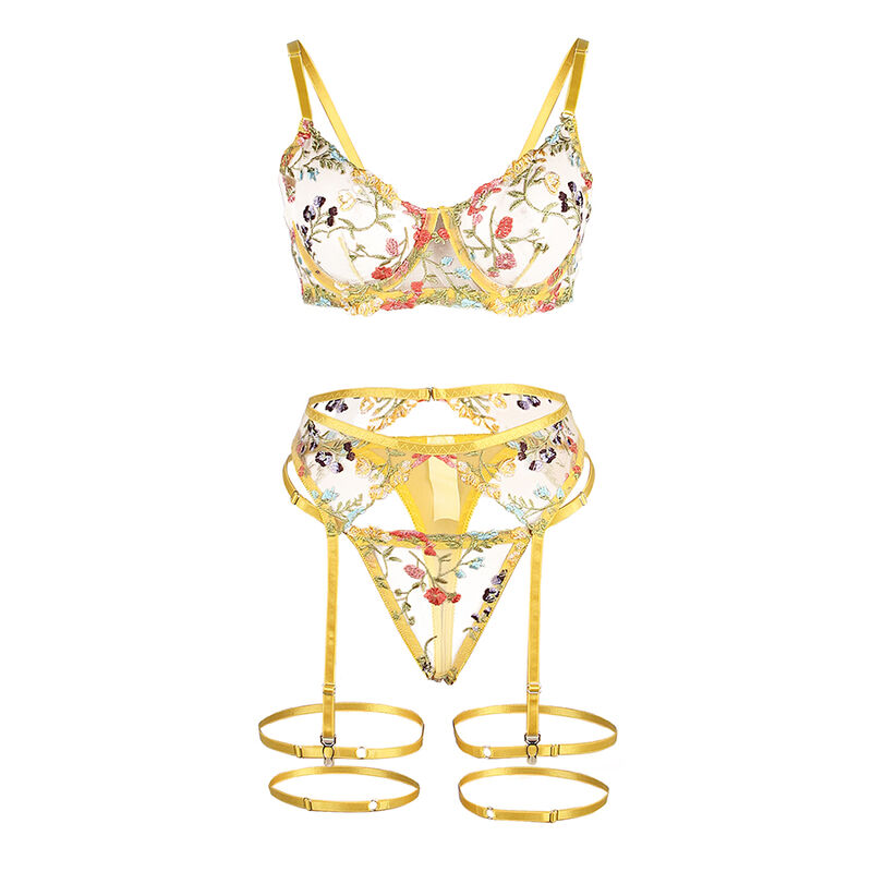 Subblime - 954345 Reggiseno + Perizoma + Cintura Reggiseno Floreale Giallo S/M - immagine 6