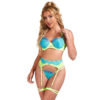 Subblime - 955328 Completo Reggiseno con Pizzo e Linee Giarretrici Verde e Blu L/Xl