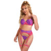 Subblime - 955366 Completo Reggiseno con Pizzo e Linee di Giarrettiera Rosa e Viola L/Xl