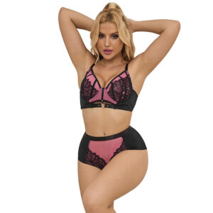 Subblime - 955588 Set Reggiseno in Vernice Rosa con Cerniera in Rete L/Xl