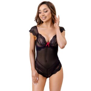 Livco Corsetti Fashion - Evelyn Lc 20243 Body con Profili in Pizzo e Trasparenze Nero