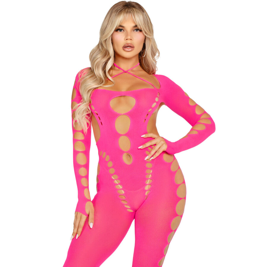 Leg Avenue - Bodystocking Rosa Schiena Aperta Taglia Unica - immagine 4