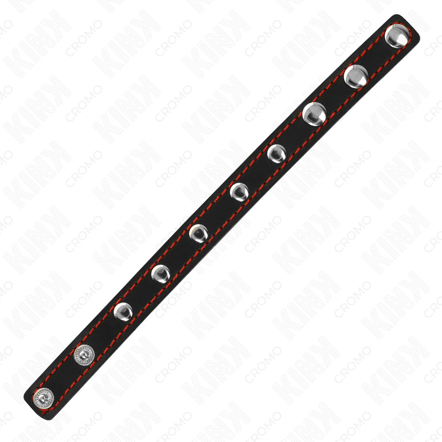 Kink - Anello per Pene in Pelle con Chiusura a Pressione Fodera Rossa 21 X 1,5 Cm - immagine 4