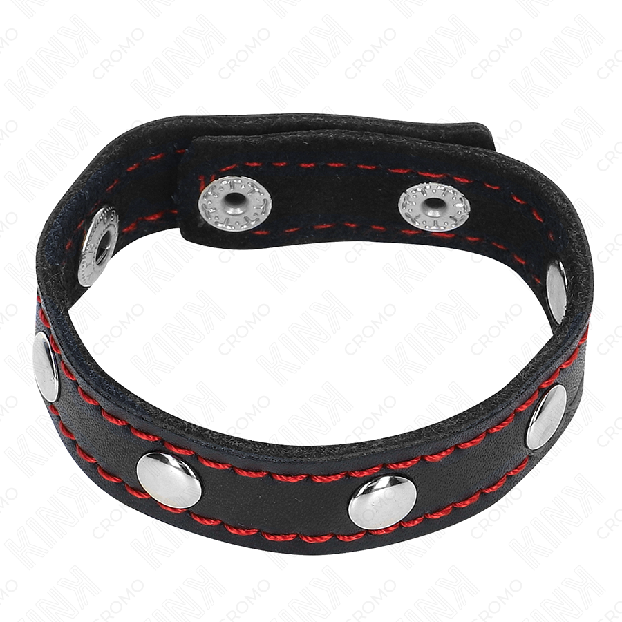 Kink - Anello per Pene in Pelle con Chiusura a Pressione Fodera Rossa 21 X 1,5 Cm - immagine 3