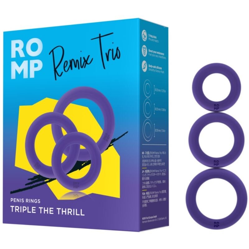 Romp - Remix Trio Set di 3 Anelli per Pene in Silicone Viola - immagine 5