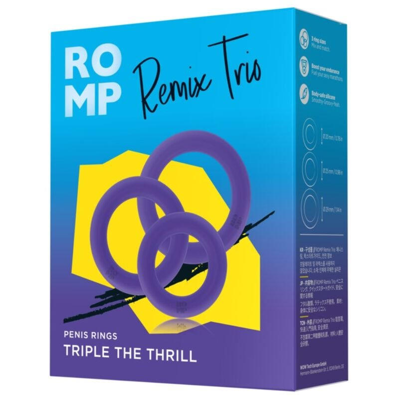 Romp - Remix Trio Set di 3 Anelli per Pene in Silicone Viola - immagine 6