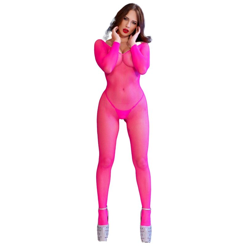 Chilirose - Cr 4894 Bodystocking in Rete Rosa Neon S/M - immagine 5