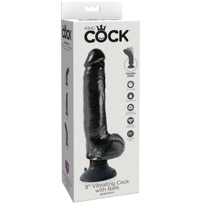 King Cock - Dildo Vibrante con Testicoli 23 Cm Nero - immagine 2