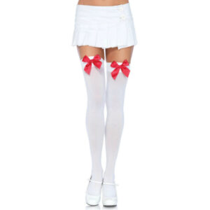 Leg Avenue - Calzamaglia in Nylon con Fiocco Bianco/Rosso