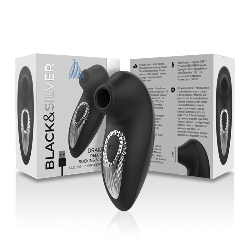 Black&Silver - Drake Deluxe Sucking Vibe Ricaricabile In Silicone Nero - immagine 5